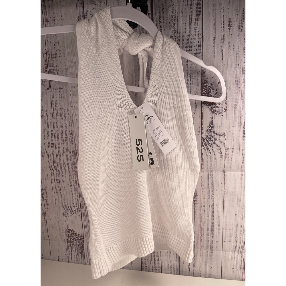 525America White Knit Sleeveless Halter Crop Tank Top Size XS